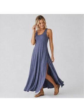 Halara U Neck Flowy Maxi Casual Tank Dress Mottled Indigo Blue sz Large New Tags